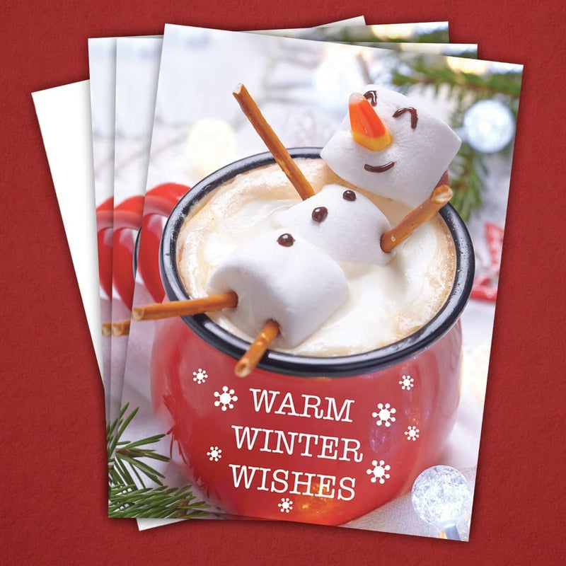 Canopy Street Cocoa Snowman Holiday Card Pack / 25 Winter Wishes Cards Set/Hot Chocolate Marshmallows Greeting With Inside Verse / 4 5/8" x 6 1/4" Cozy Christmas Cards With White Envelopes - Image 5